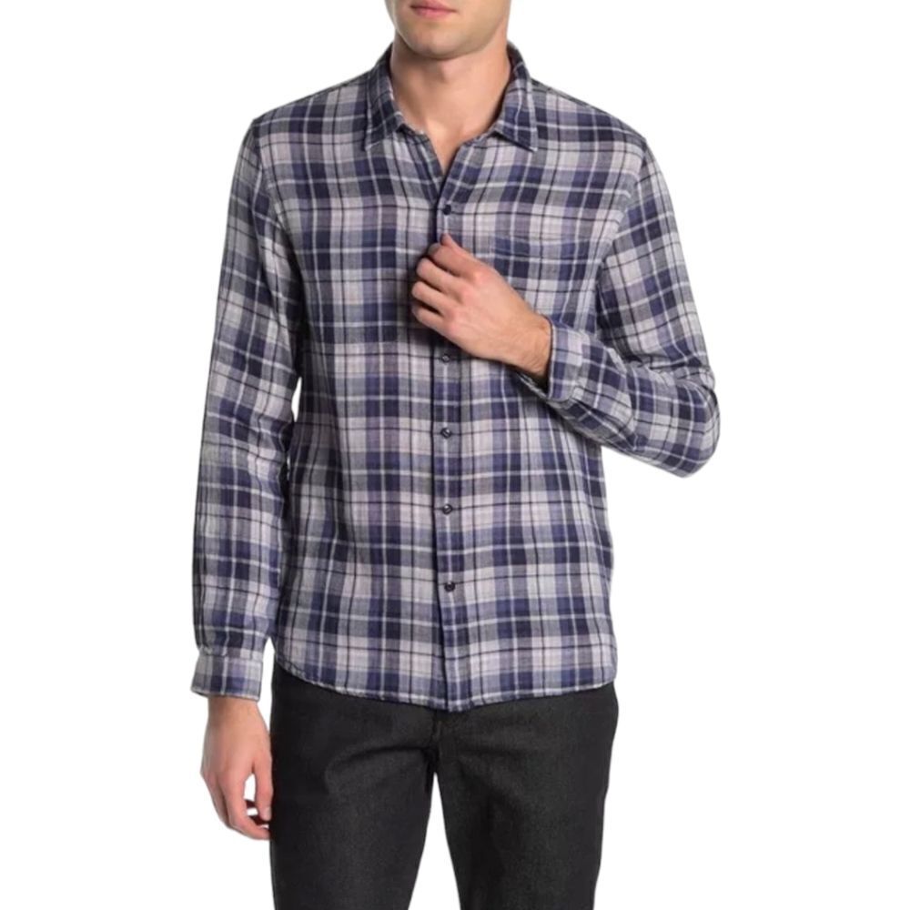 John Varvatos Plaid Button Down Roll Tab Sleeve Shirt Men's L Slim Star USA Line